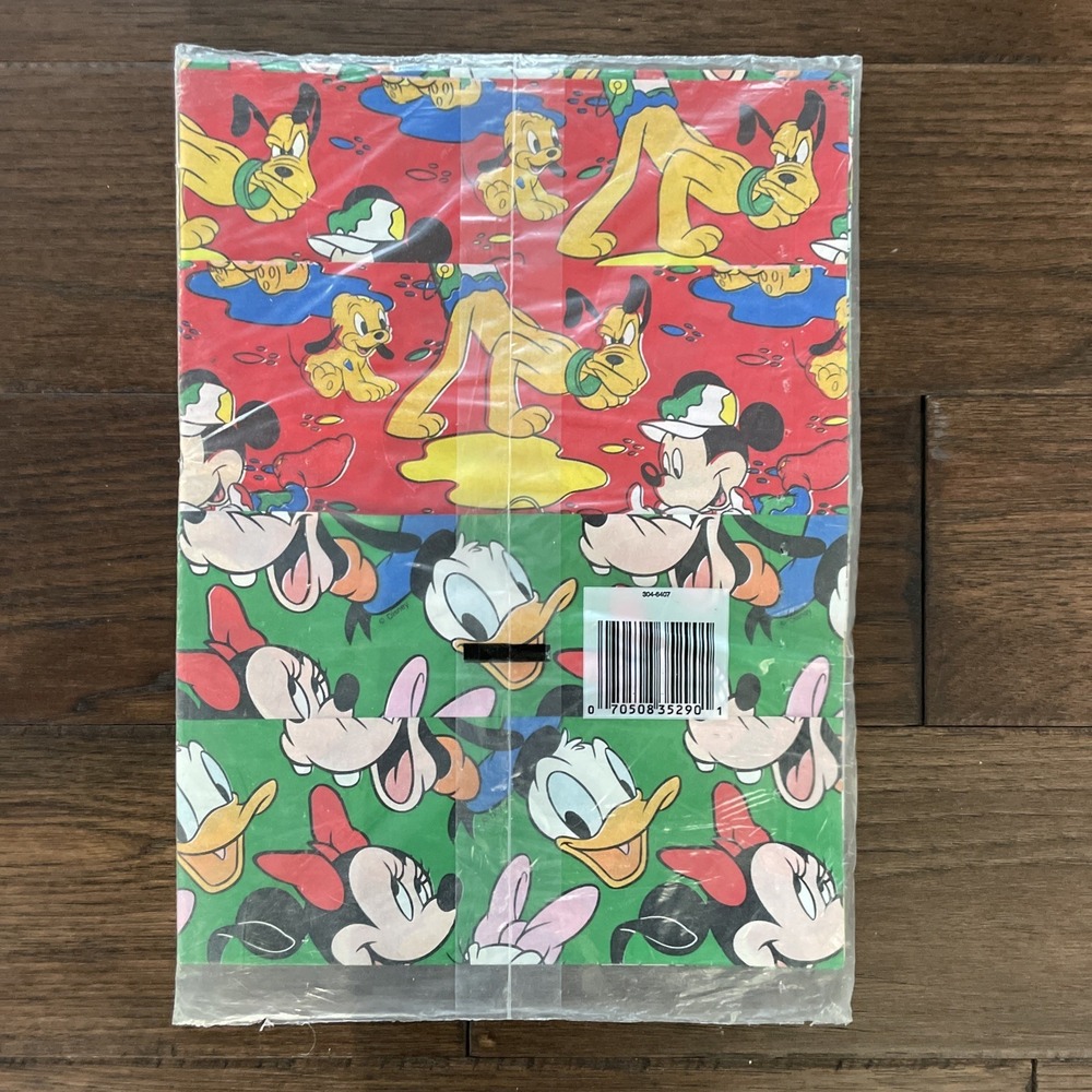 Vintage 80's Wrapping Paper Lot Disney, Mickey Birthday 25 Sq - Picture 3 of 3